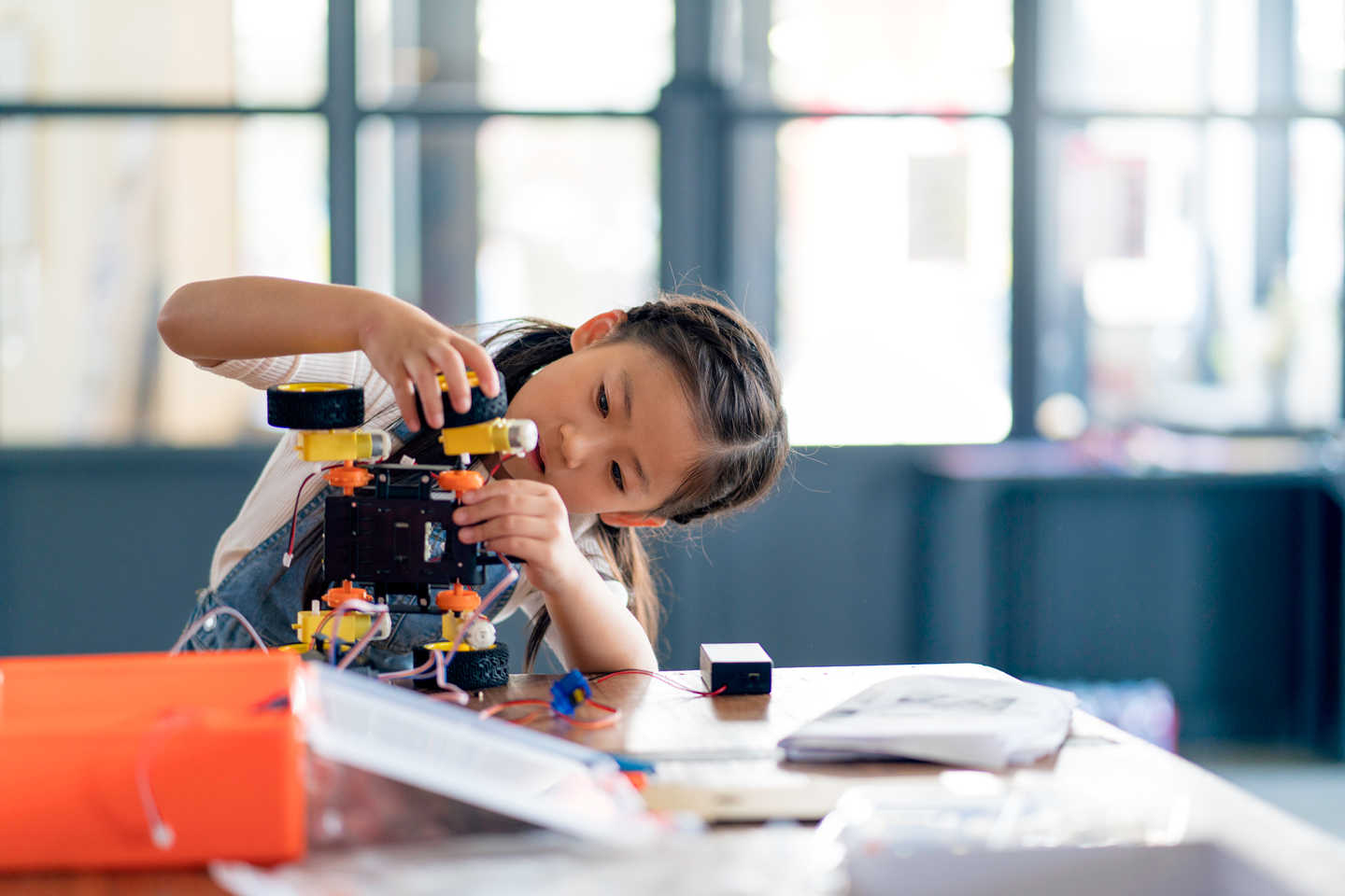 Elementary student working on science