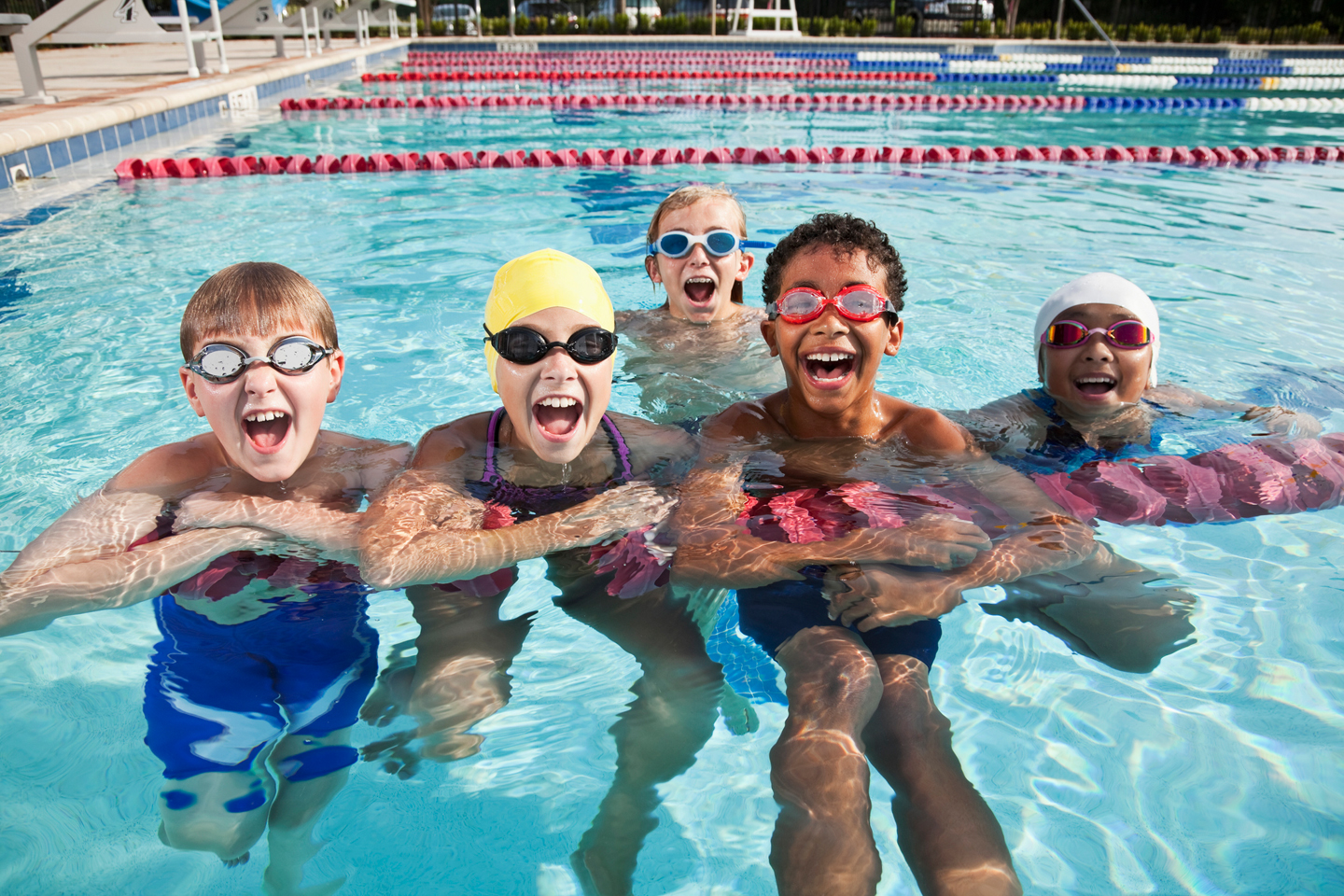Students swimming in pool