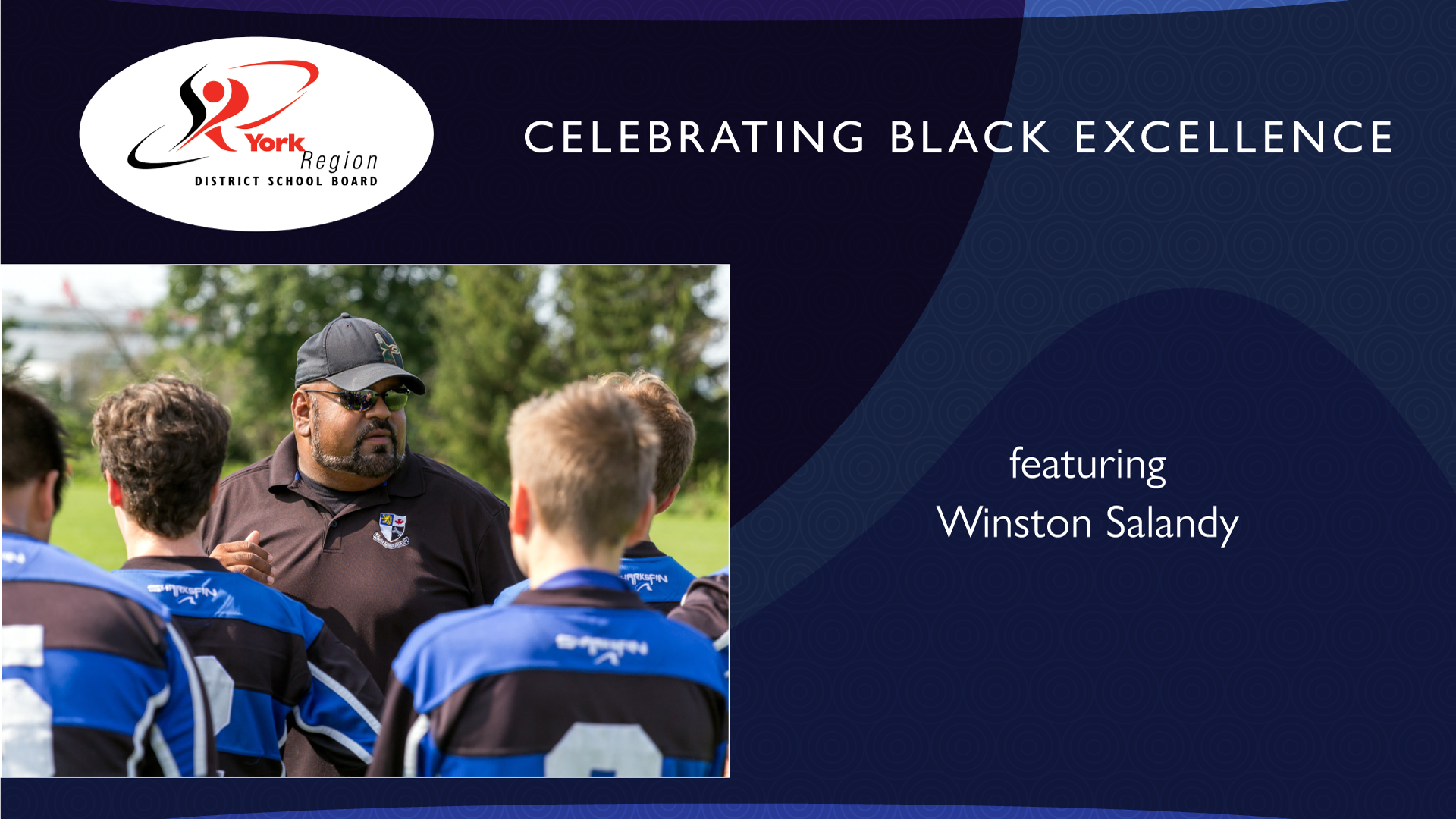 Celebrating Black Excellence, image of Winston Salandy facing student athletes