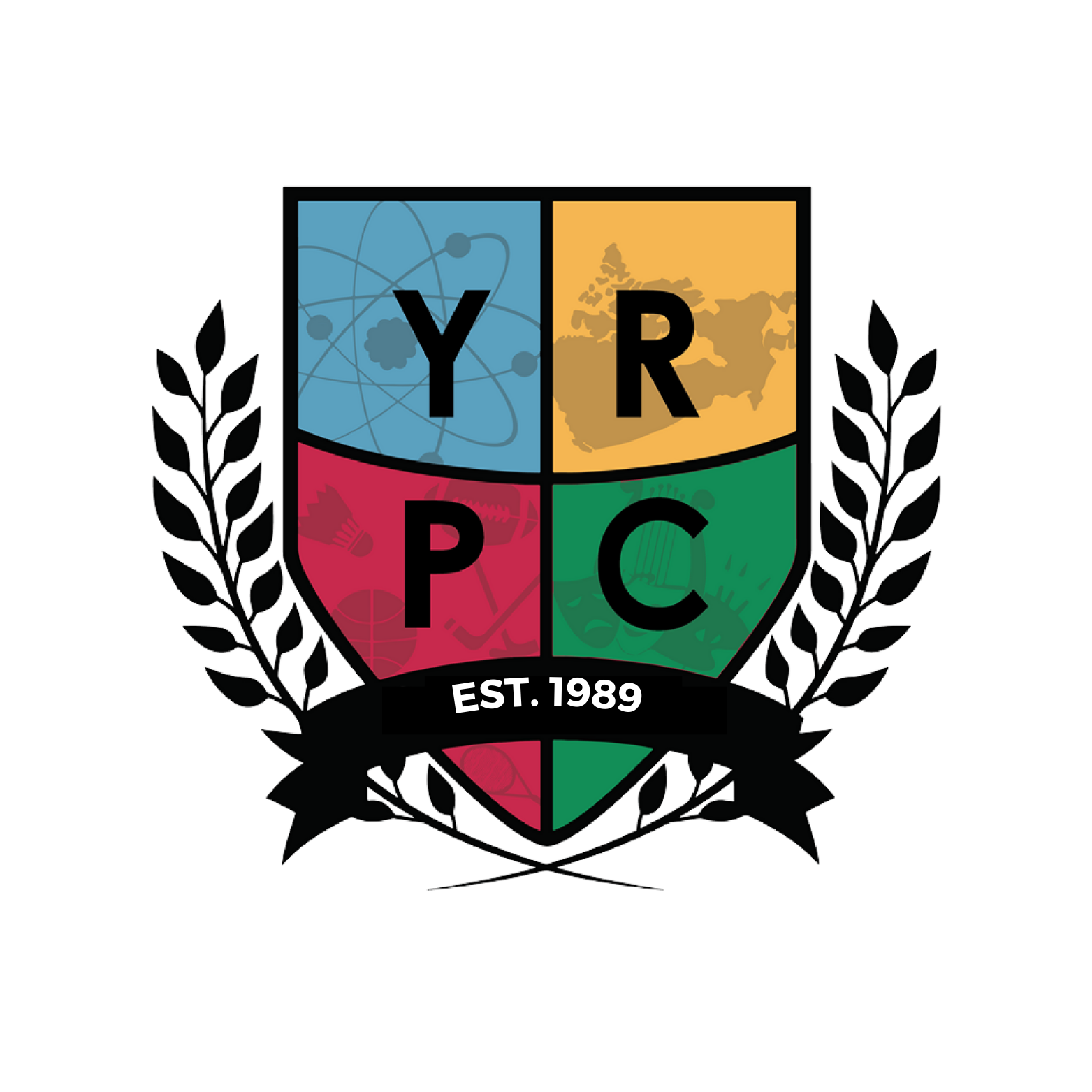 crest shape with letters YRPC and established 1989 in banner across the bottom