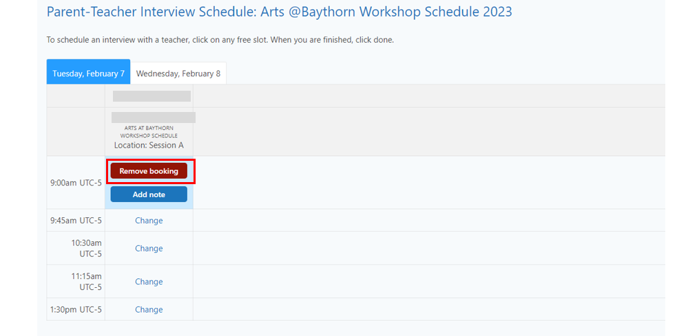 Arts Baythorn 2023 Edsby Parent Teacher Interview Remove booking