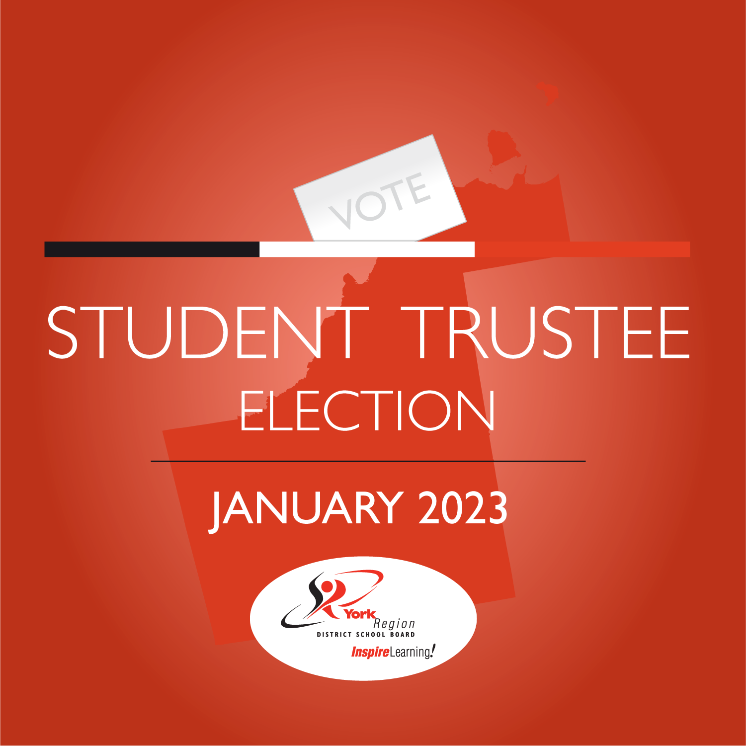 Red background that reads student trustee election January 2023