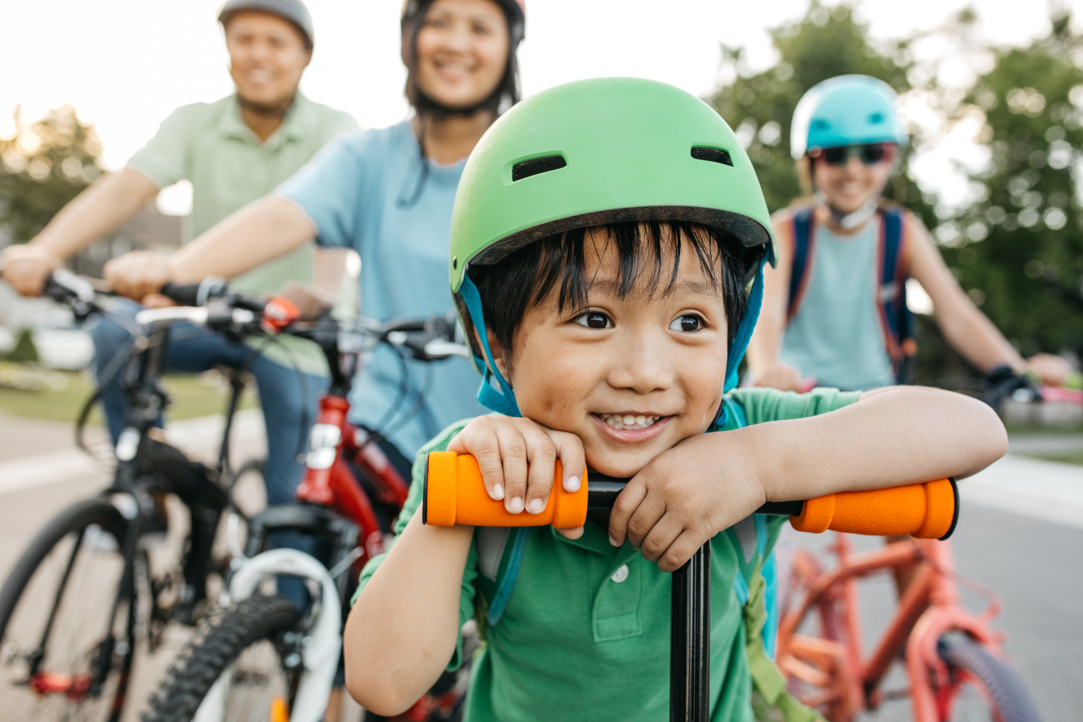Family on bikes
