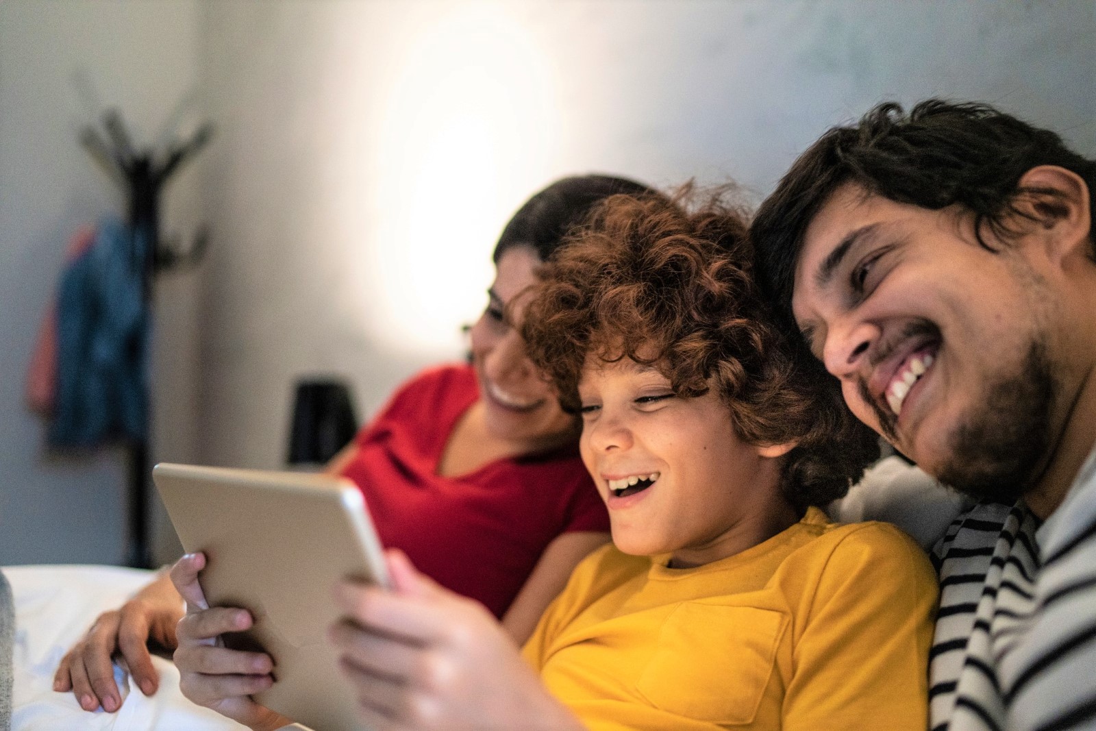 family using device
