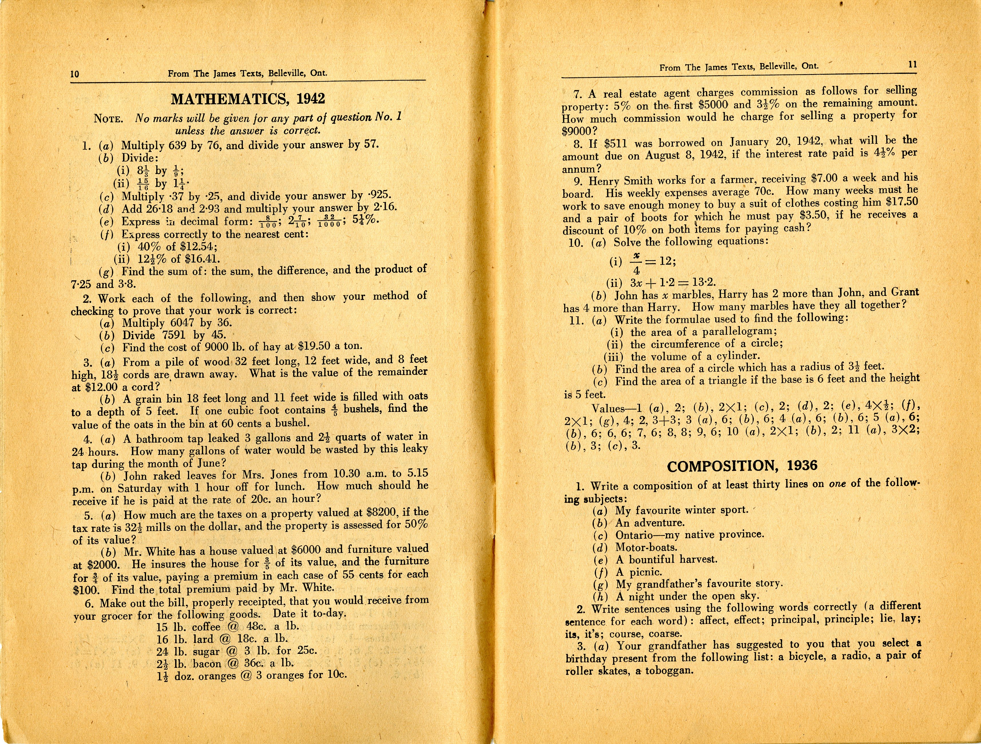 Math Exams 1942