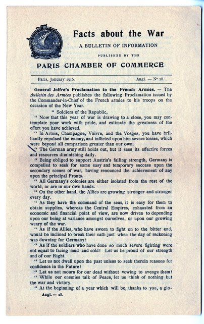 Facts about the war by the Paris Chamber of Commerce