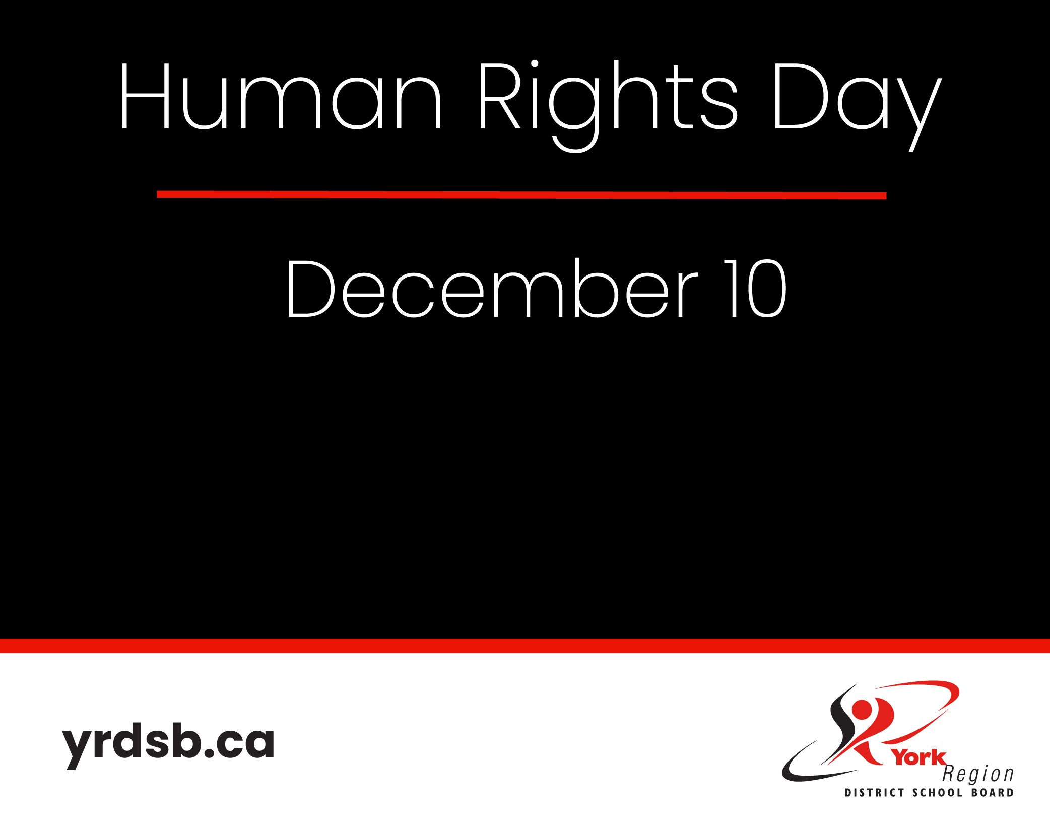 YRDSB text graphic displaying Human Rights Day on December 10