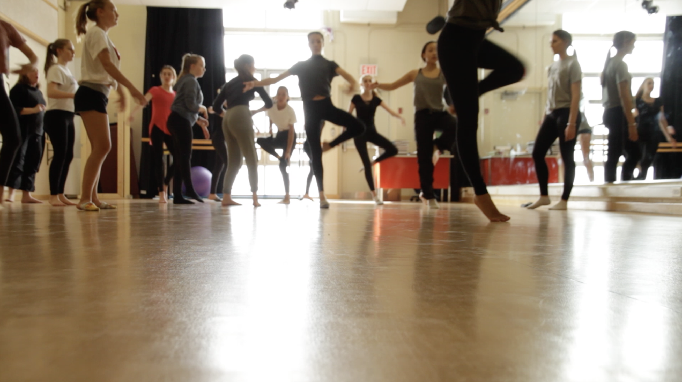 Students at Huron Heights Secondary School rehearsing a dance routine. 