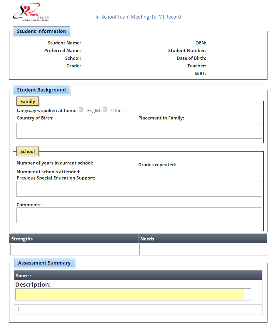 ISTM Record Page One