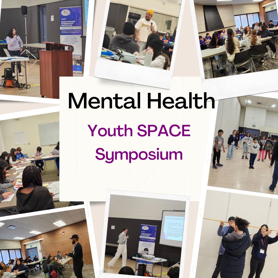 Eight images of students and presenters participating in the Mental Health Youth SPACE Symposium.