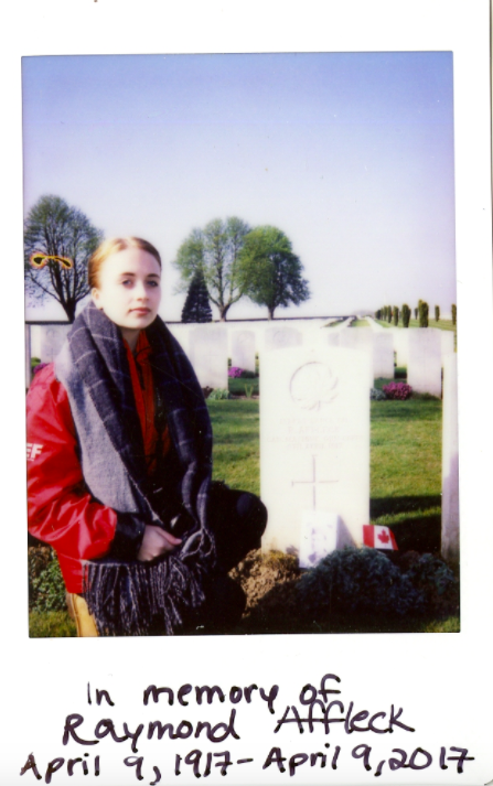 Student with the grave of Raymond Affleck