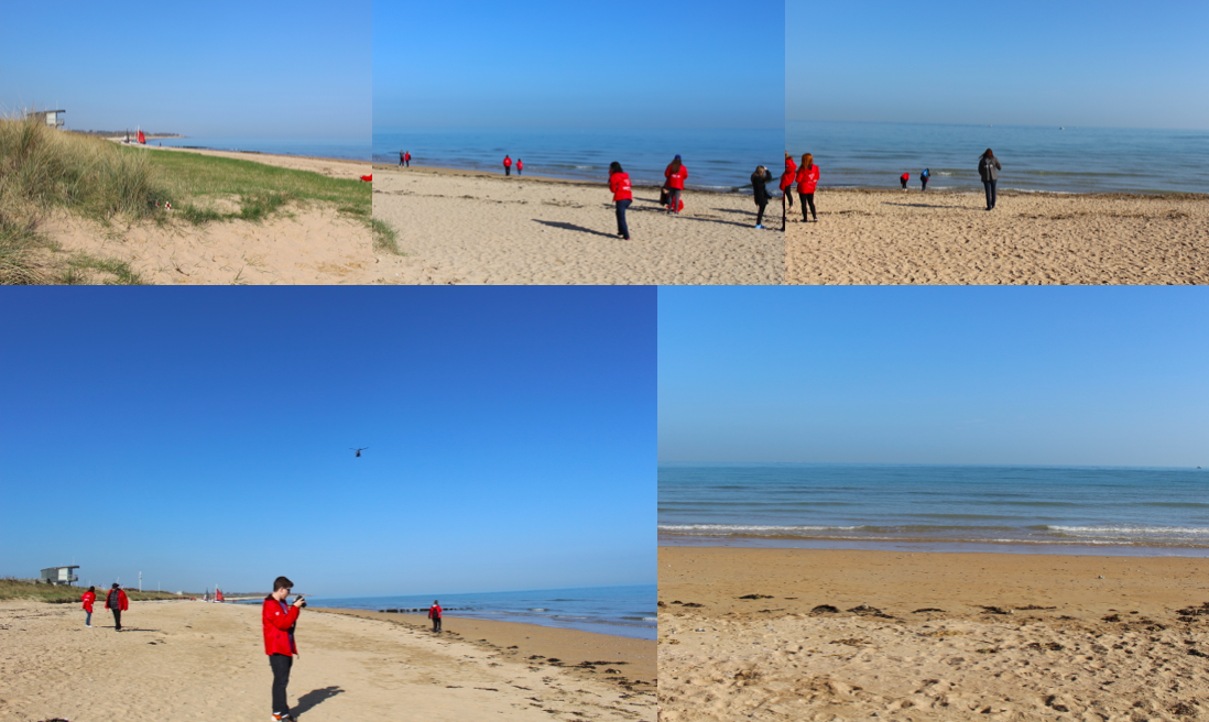 Collection of five photos of students on Juno Beach