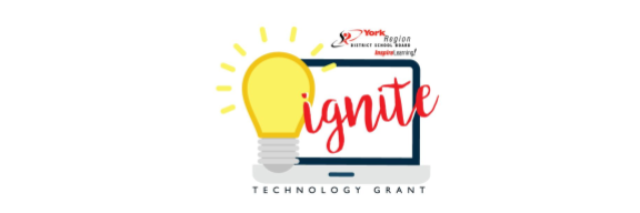 Ignite Technology Grant Logo- A laptop with a yellow lightbulb and the words ignite in red.