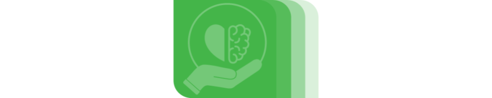 Mental Health Logo- Hand with palm facing upward with a heart and brain above the hand