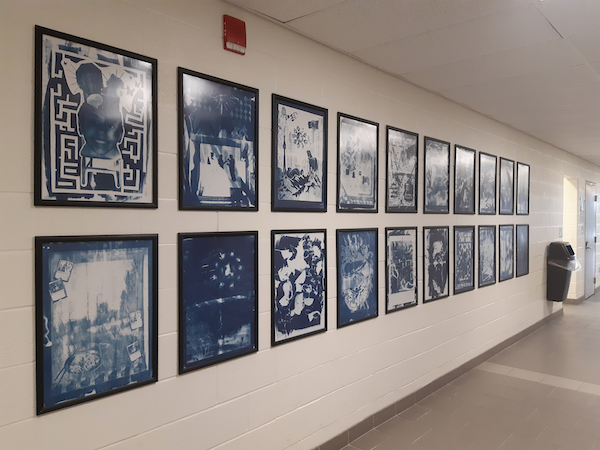 Cyanotypes in hallway