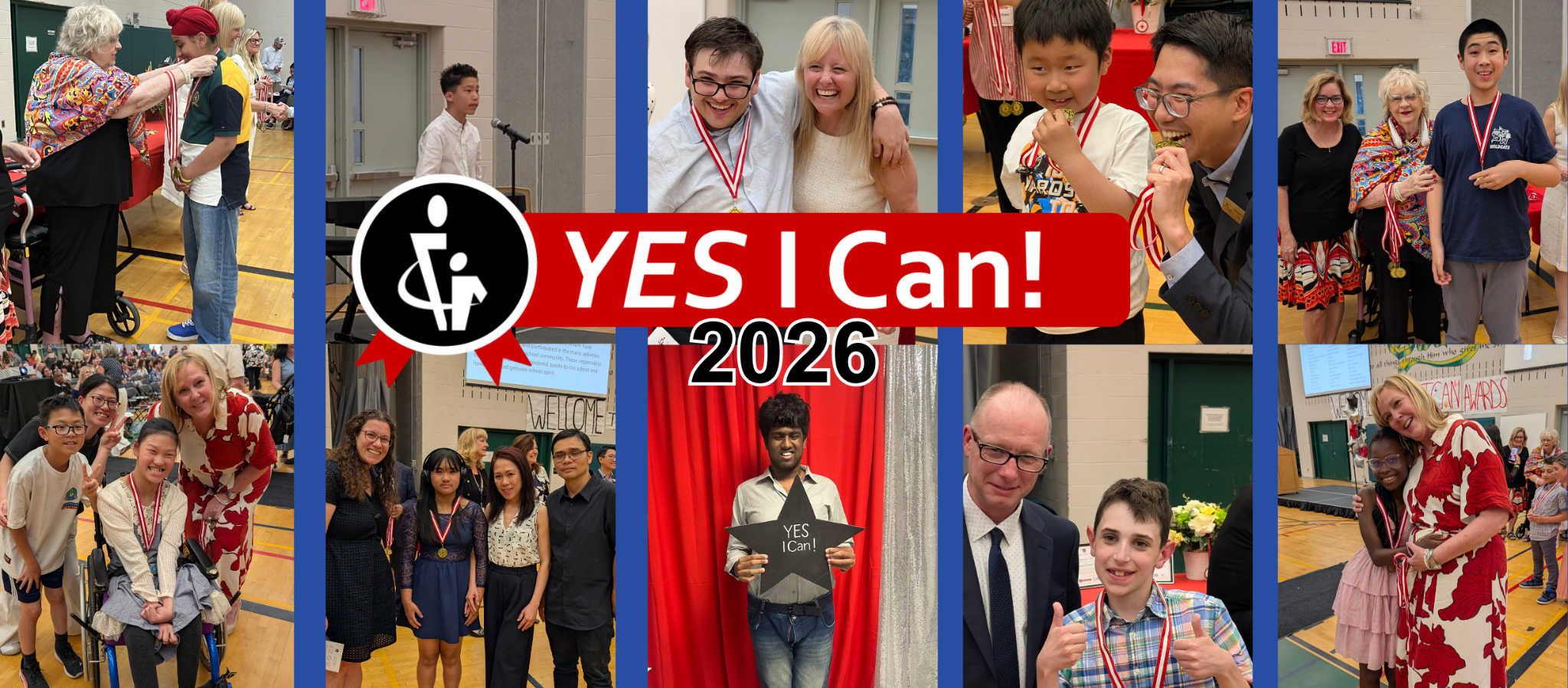 Ten photos of Student Award recipients with school board staff and families.