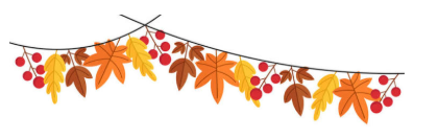 A decorative autumn/fall garland with two thin curved black strings where various autumn leaves and clusters of red berries are hanging off to give a fall-themed feel to the newsletter.