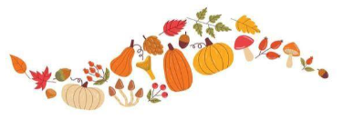 A autumn-themed illustration of a flowing harvest wreath consisting of various sizes of orange and cream coloured pumpkins and curved decorative gourds in yellow and cream tones.