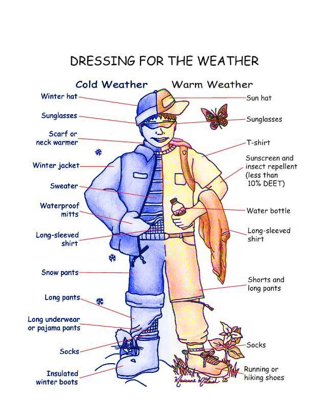 Dress for the Weather:Cold and Warm Weather Picture Diagram