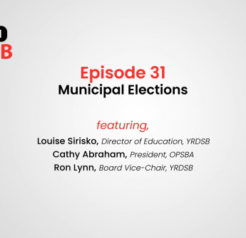 Tune In YRDSB logo with text "municipal elections" and names of episode guests