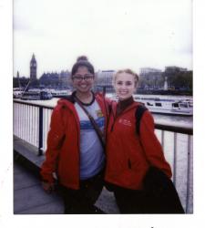 Students standing on bridge in London in front of Big Ben - April 2017