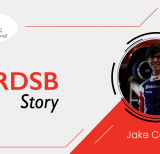 Student smiling, words "A YRDSB Story: Jake Cowden"